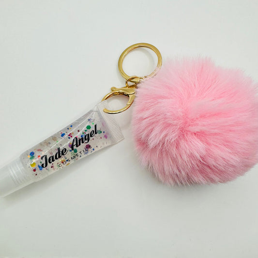 Clear confetti Lipgloss keychain Pink