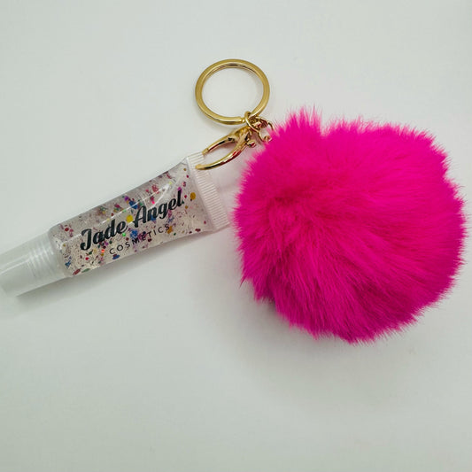 Clear confetti Lipgloss keychain Hot Pink