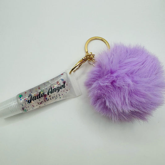 Clear confetti Lipgloss keychain Lilac