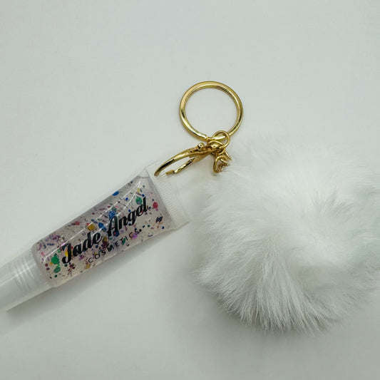 Clear confetti Lipgloss keychain White