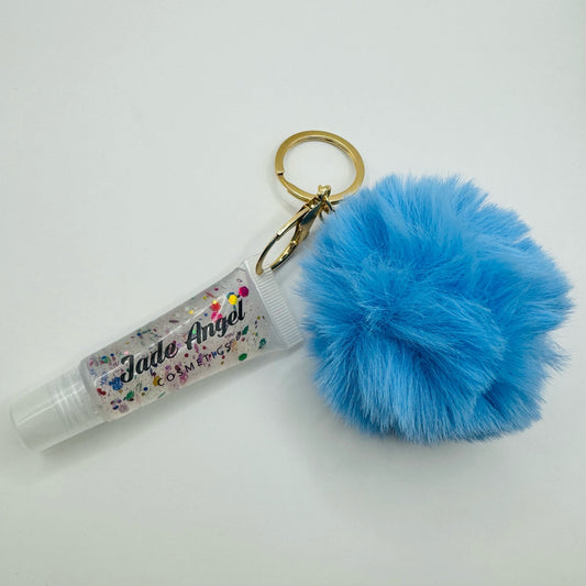 Clear confetti Lipgloss keychain blue