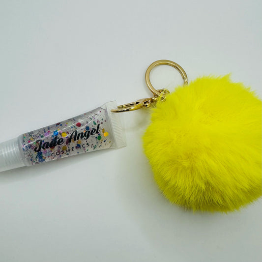 Clear confetti Lipgloss keychain Yellow