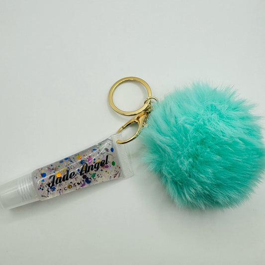 Clear confetti Lipgloss keychain Teal