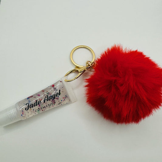 Clear confetti Lipgloss keychain Red