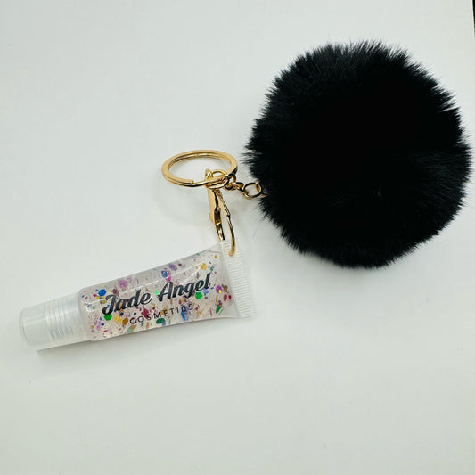 Clear confetti Lipgloss keychain Black